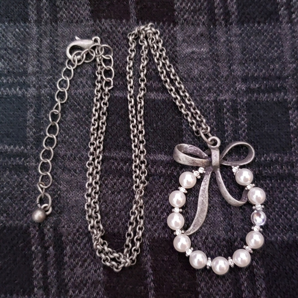 CHRISTMAS WREATH RIBBON & PEARLS, SILVER 🎄